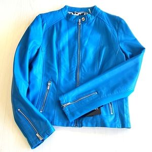 NEW Jacket teal leather turquesa blue.